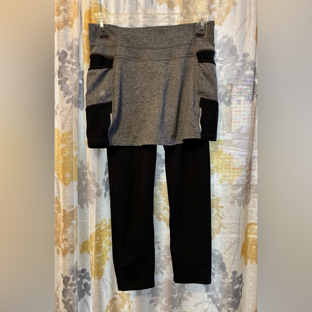 Athleta Gray and Black Skirted Leggings
